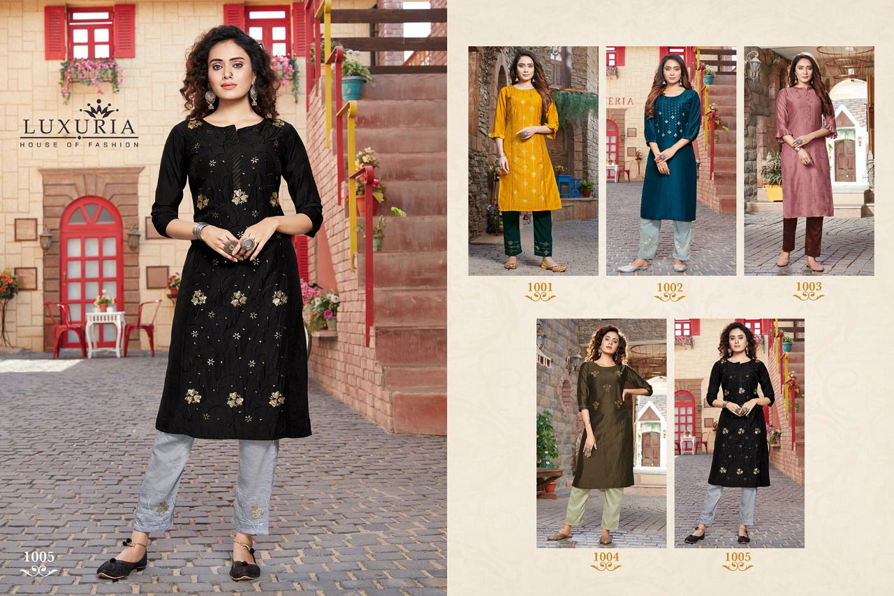 Luxuria Sitara Latest fancy casual wear Embroidery Work chinon Kurtis With Bottom Collection